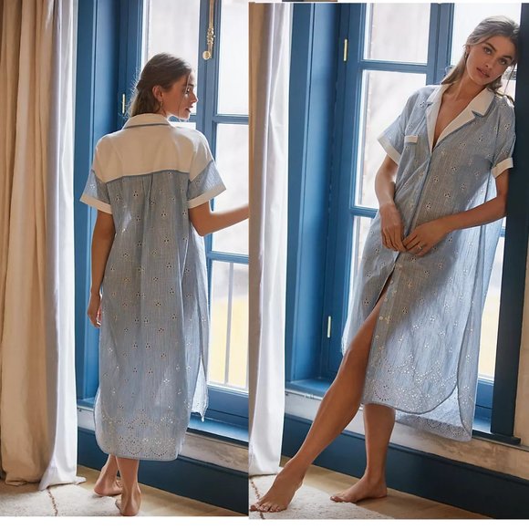 Anthropologie Dresses & Skirts - Anthropologie Cezzane Striped Eyelet Dress size M new with tag nwt blue